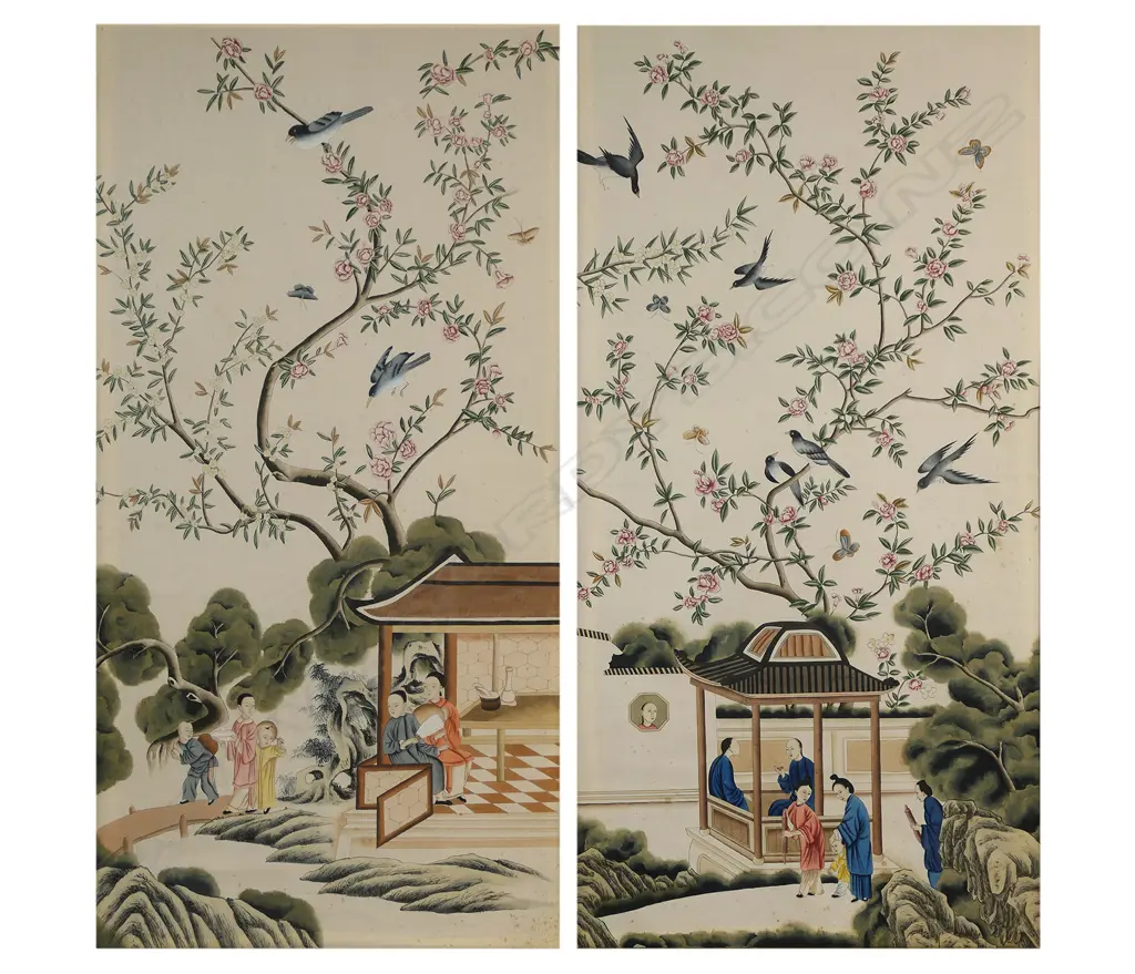 Two very large old Chinese traditional watercolour paintings, Image 1++