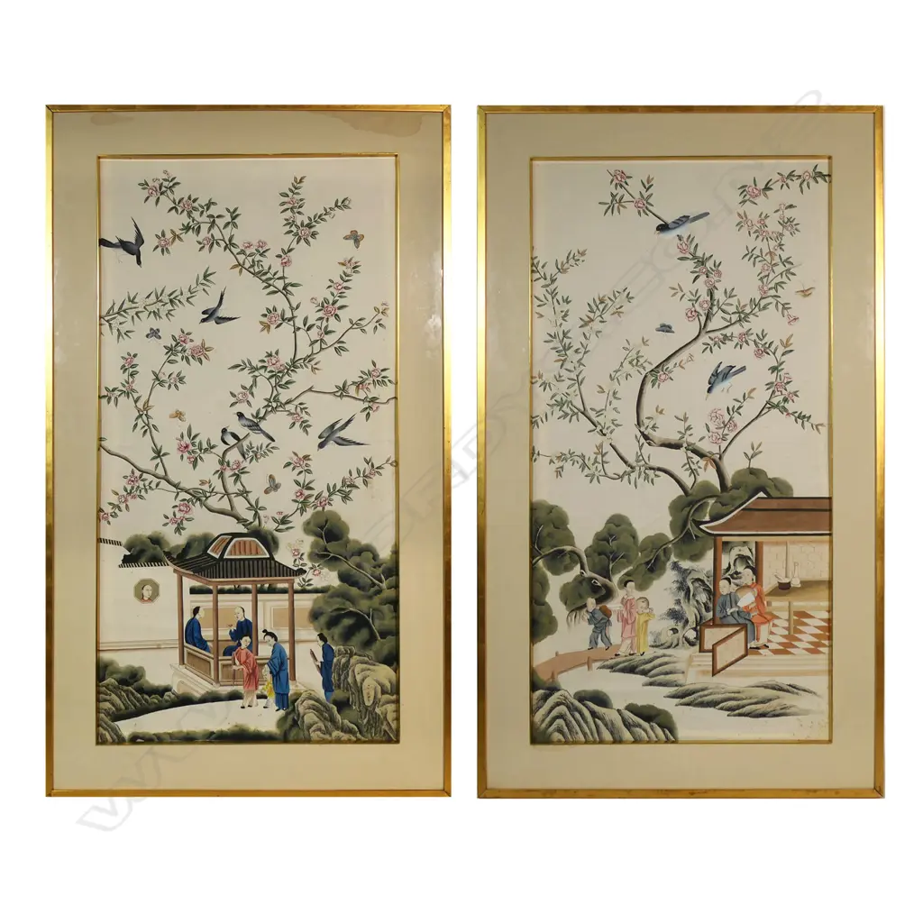 Two very large old Chinese traditional watercolour paintings, Image 1++