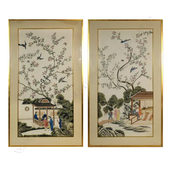 Two very large old Chinese traditional watercolour paintings,