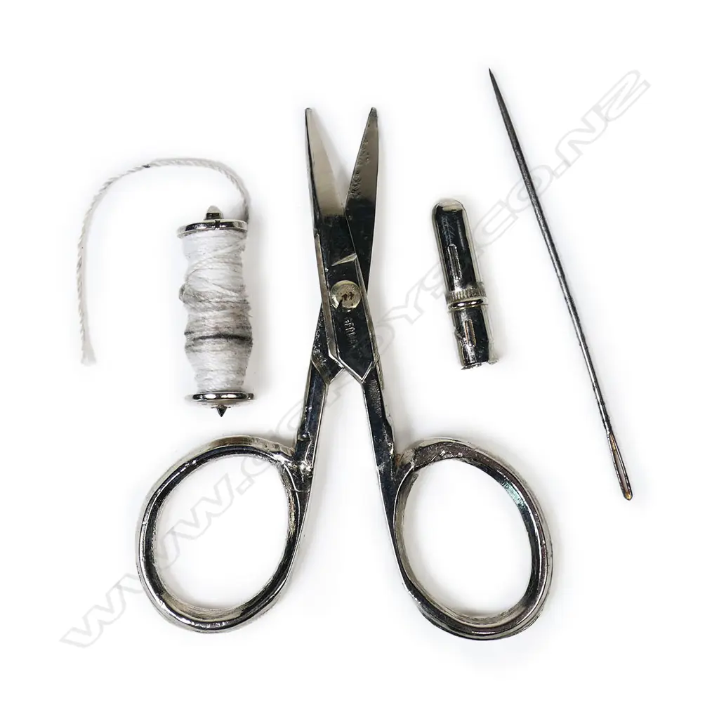 An unmarked silver and leather covered etui, Image 1++