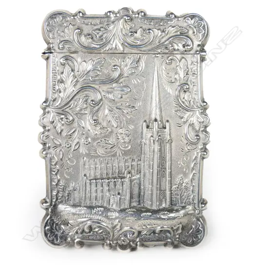 A 19thC American silver architecturally embossed card case,