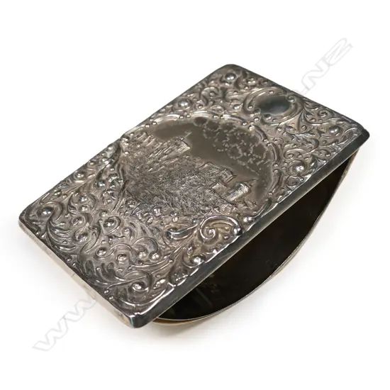 A 19thC American silver architecturally embossed card case,