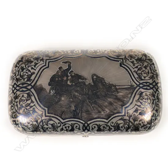 19thC Russian niello silver cigar case,