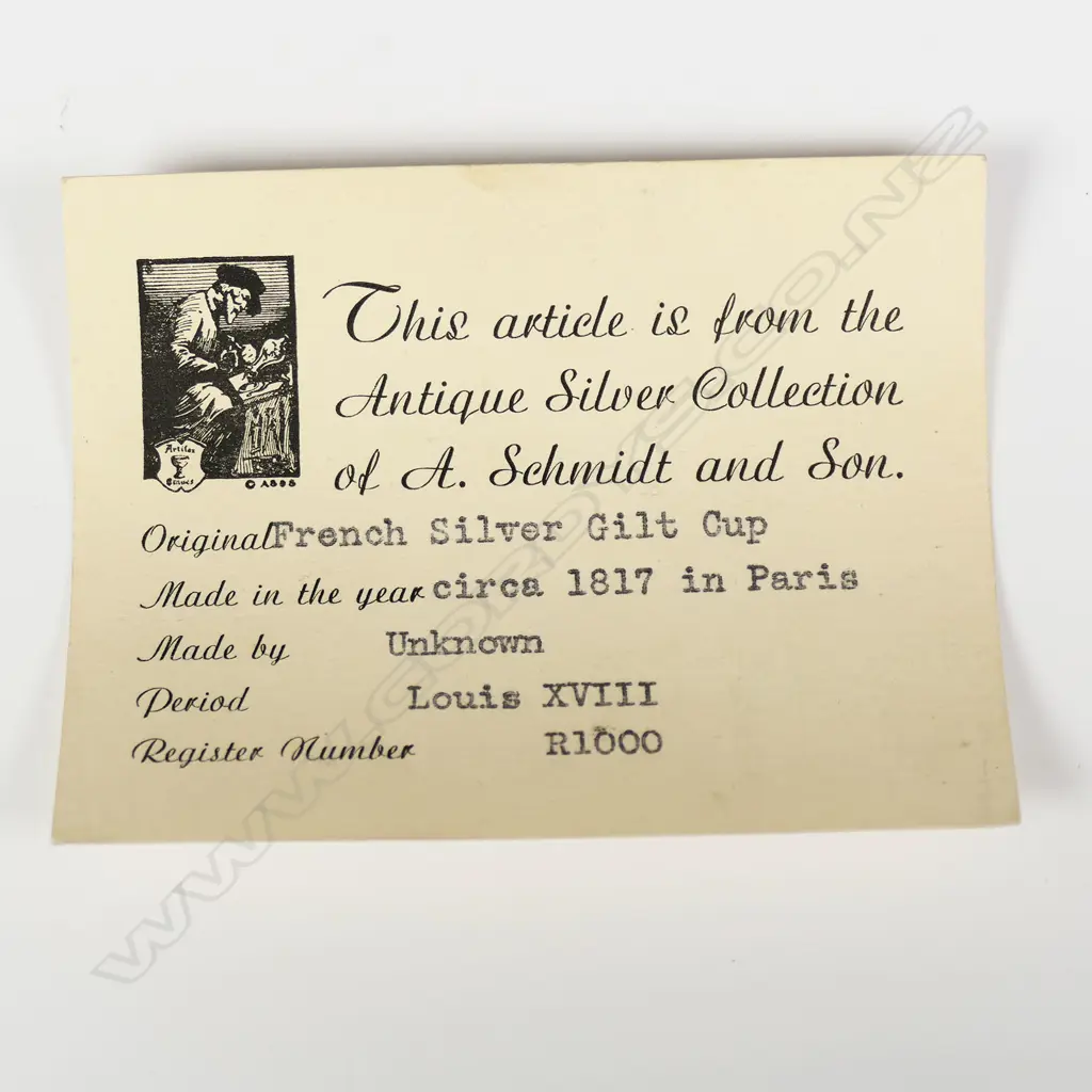 A French Charles X silver gilt vermeil cup in case, Image 1++