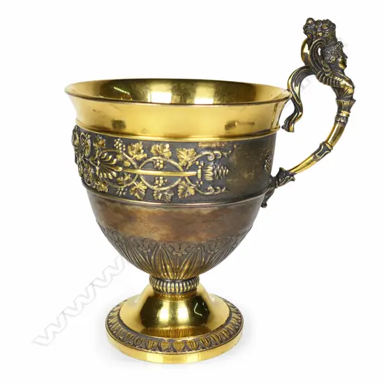 A French Charles X silver gilt vermeil cup in case,