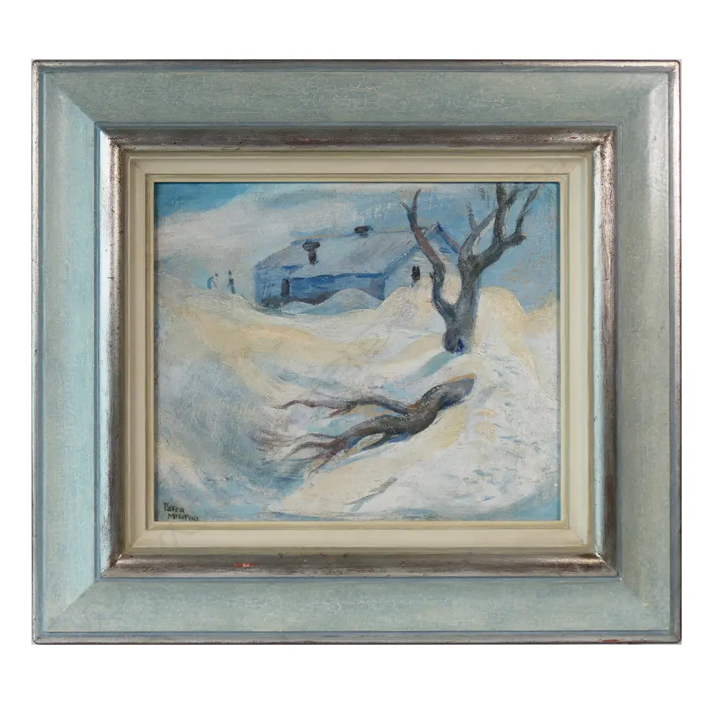 Attributed Peter McIntyre (NZ 1910-1995), 'Building and Tree in Winter landscape', Image 1++