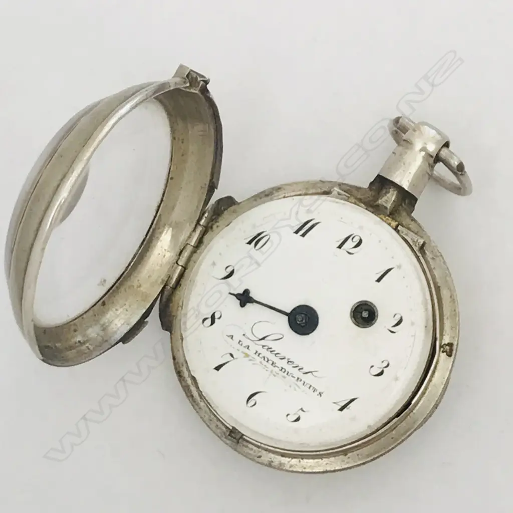 French early 19thC silver consular cased pocket watch, signed Laurent, a la Haye-du-Puits (Normandy) Image 1++