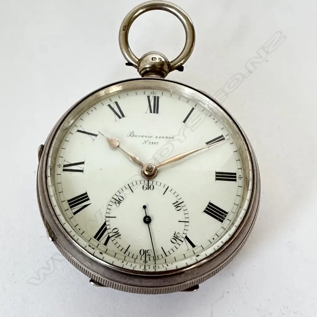 Substantial Victorian silver cased open face pocket watch, the keywind movement of earlier period by Barwise, London, number 7107 Image 1++