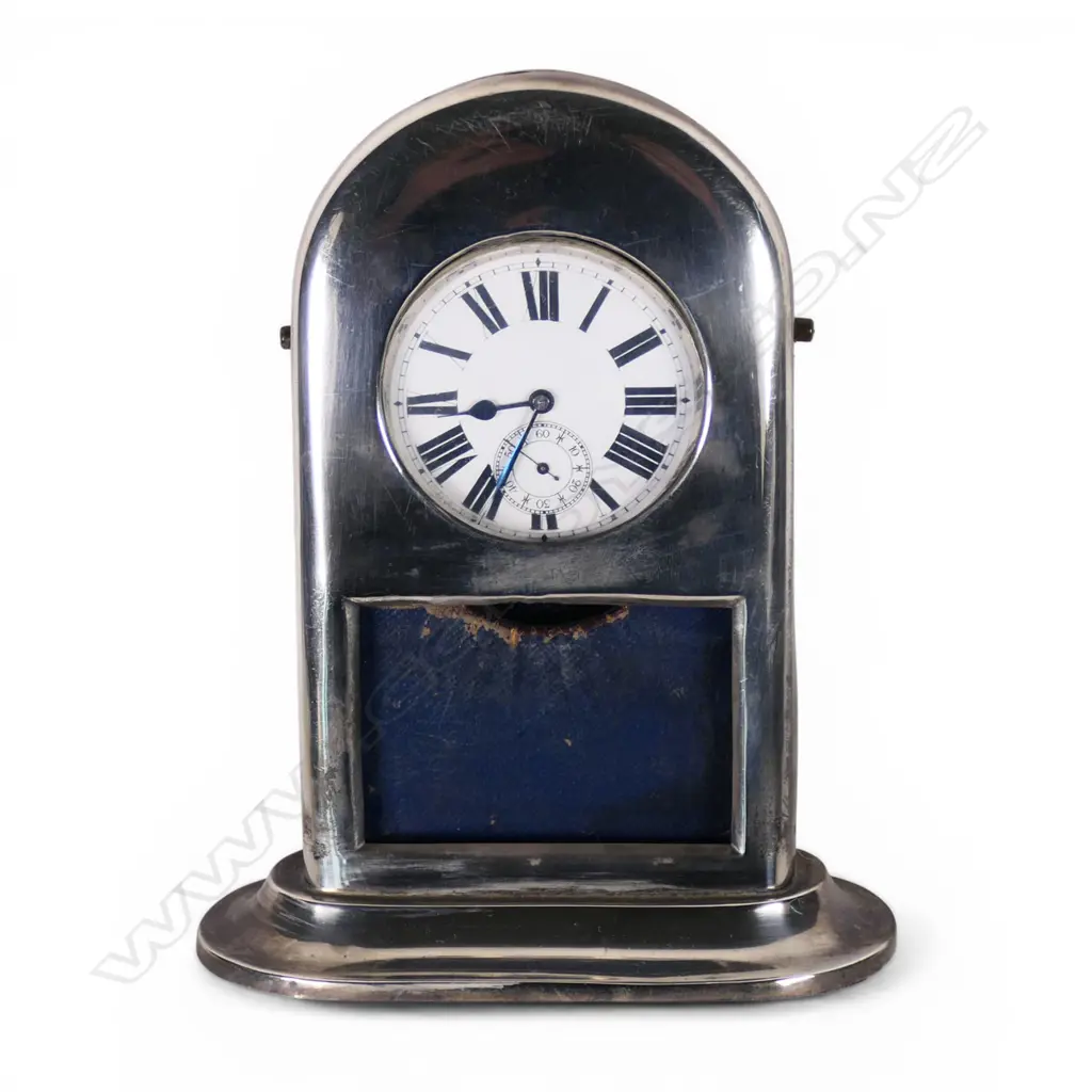 Edwardian silver and leather pocket watch desk stand, Image 1++