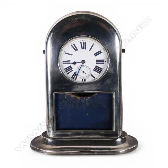 Edwardian silver and leather pocket watch desk stand,