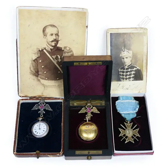 A collection of two watches plus medal and photos with links to Paul Bure (Павел Буре) 'Provider to the Russian Imperial Family Tzar Alexander',