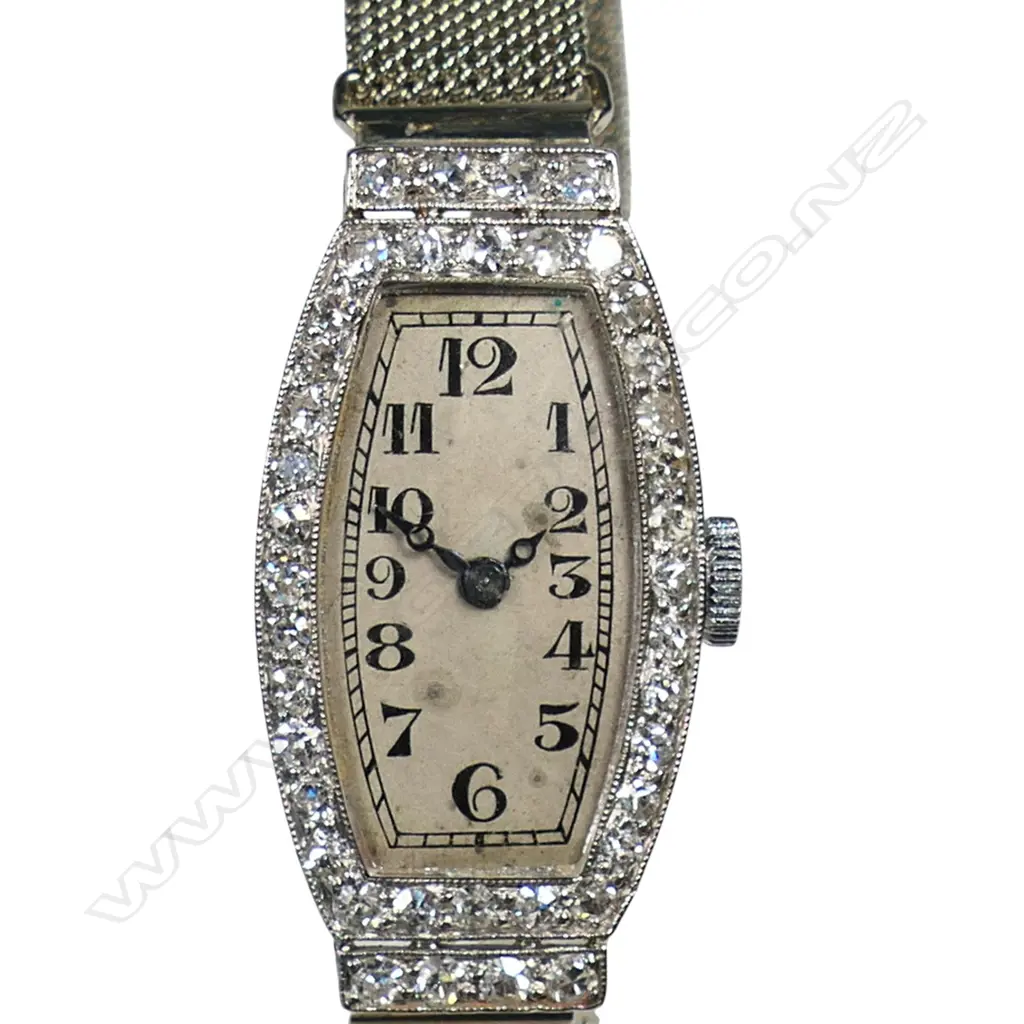 An Art Deco platinum and 18ct white gold diamond ladies wristwatch, Image 1++