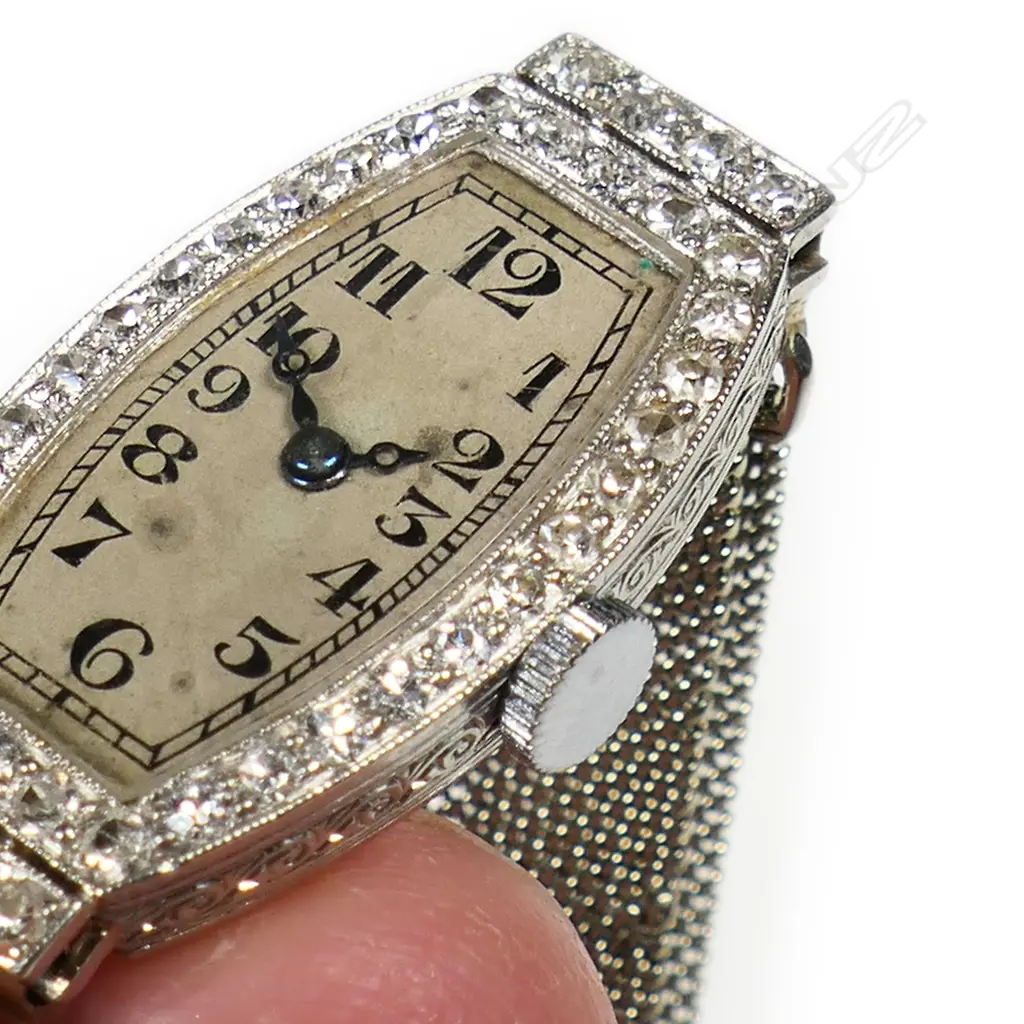 An Art Deco platinum and 18ct white gold diamond ladies wristwatch, Image 1++