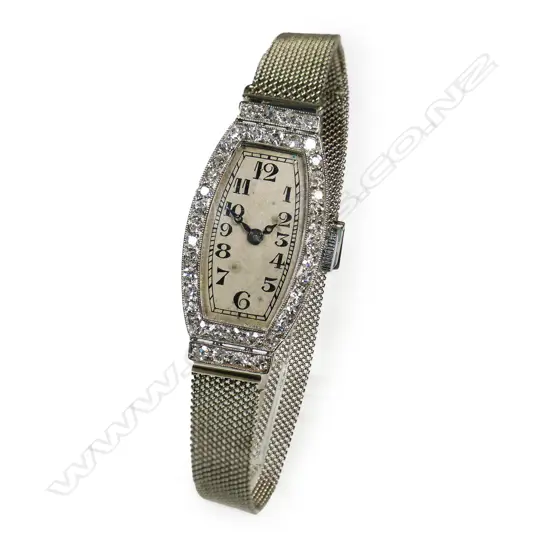 An Art Deco platinum and 18ct white gold diamond ladies wristwatch,