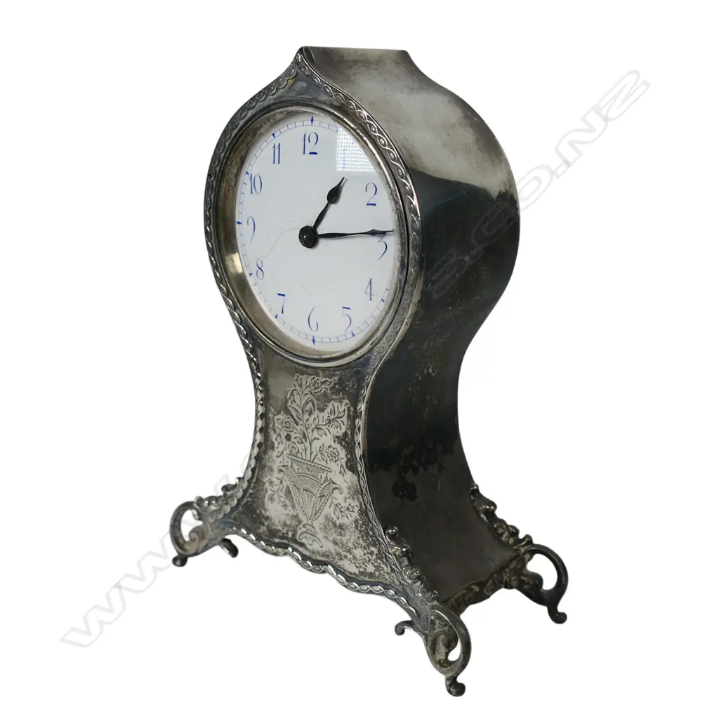 Early 20thC silver balloon form mantle clock, Image 1++