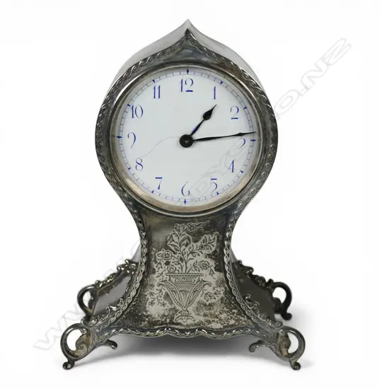 Early 20thC silver balloon form mantle clock,