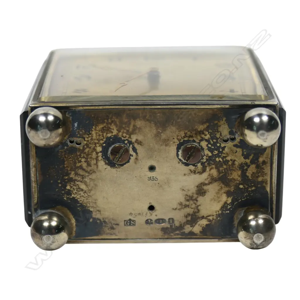 An Art Deco Swiss 925 silver and onyx small desk clock, Image 1++