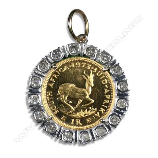 A gold coin and diamond 18ct white gold pendant,