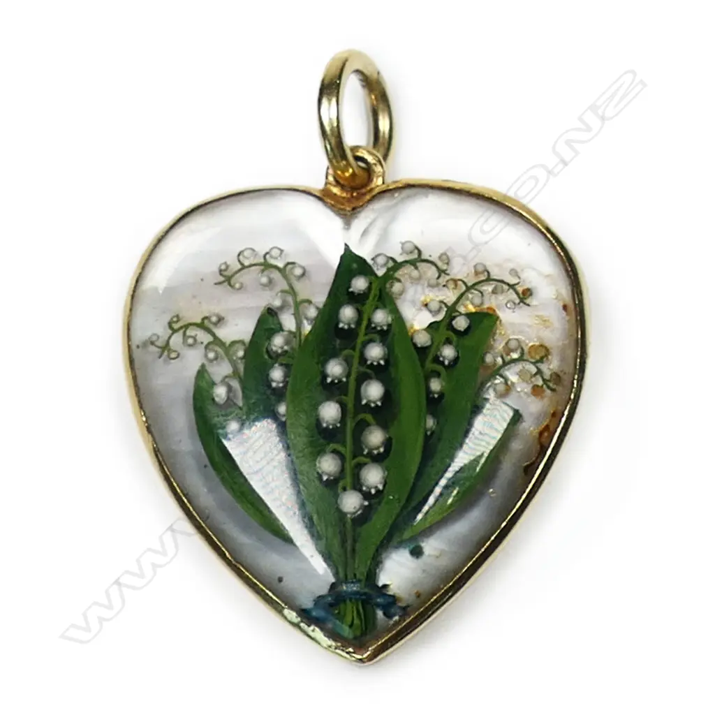 Quality 19thC 18ct gold and Essex crystal heart pendant, Image 1++