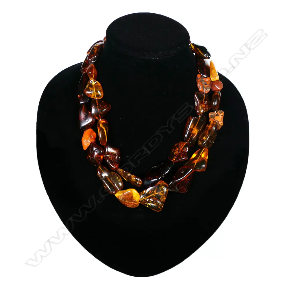 An old Baltic amber polished double strand bead necklace, Image 1++