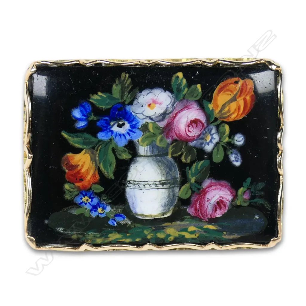 An antique hand painted porcelain panel in 14ct gold frame, Image 1++