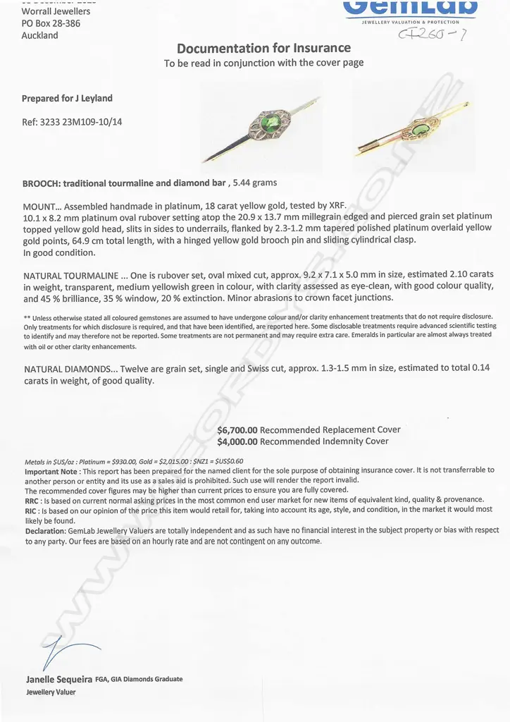 An 18ct gold and platinum Art Deco diamond and tourmaline bar brooch, Image 1++