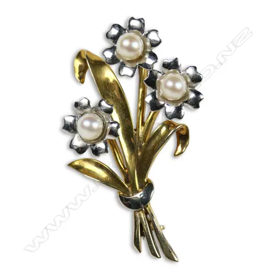 A vintage 9ct yellow and white gold pearl spray brooch,