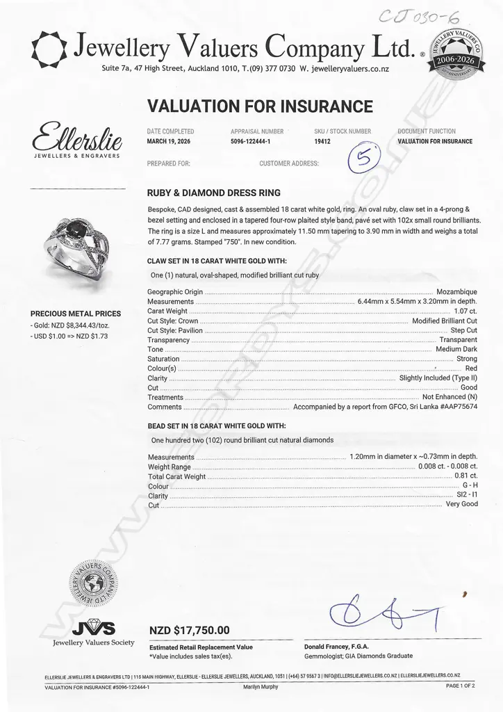 An 18ct white gold pigeon blood ruby and diamond ring, Image 1++