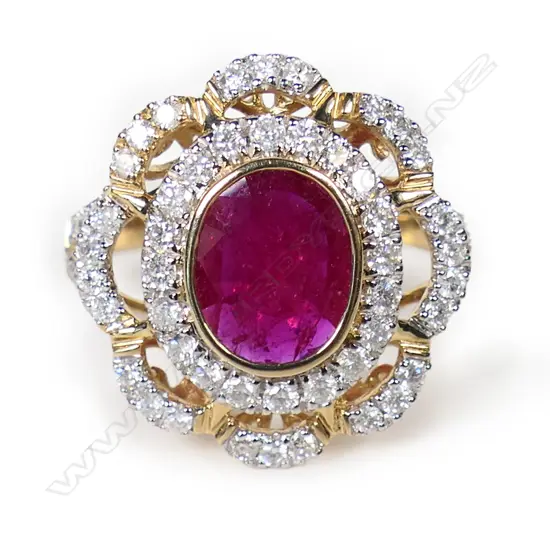 A 14ct gold ruby and diamond floral cluster ring,