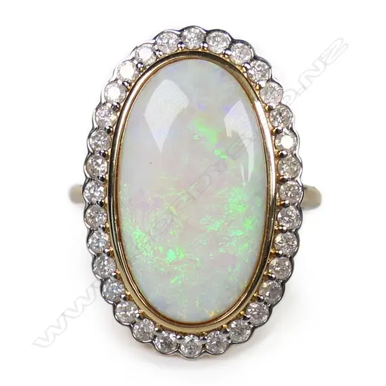A 14ct gold opal and diamond ring,