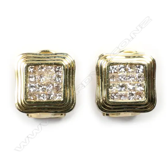 A pair of 18ct gold and diamond earrings,