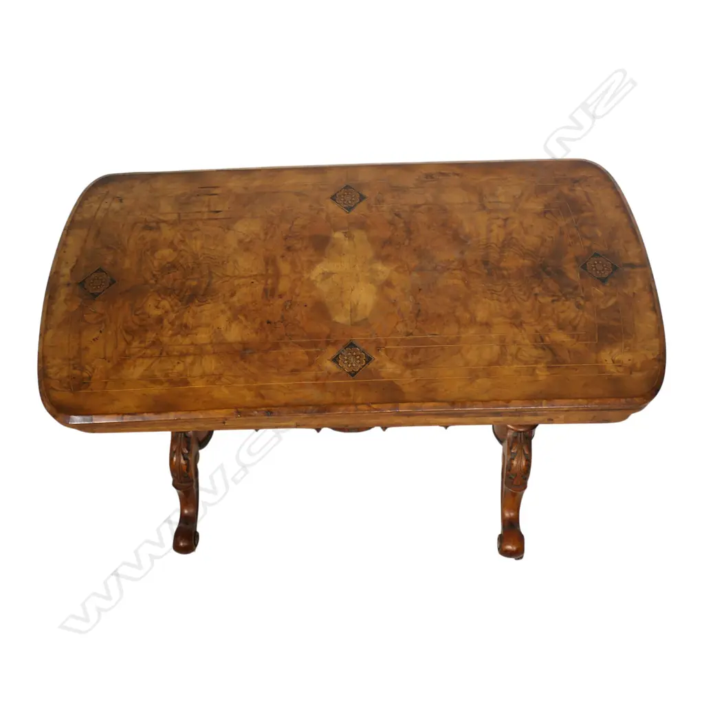 Victorian figured walnut inlaid fold-over top games table, Image 1++
