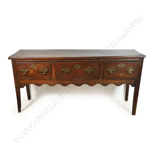 Early George III country elm dresser base,