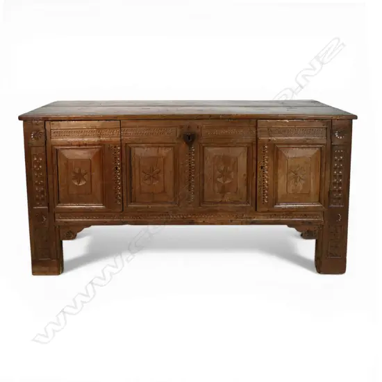 A large 18thC country fruit wood coffer,