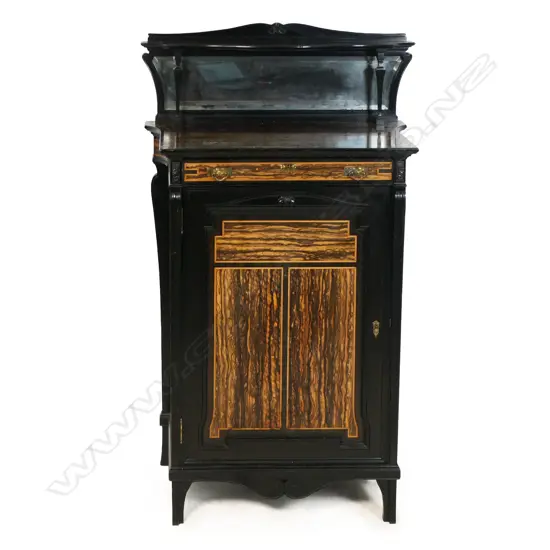 A Victorian mahogany and coromandel wood music cabinet,