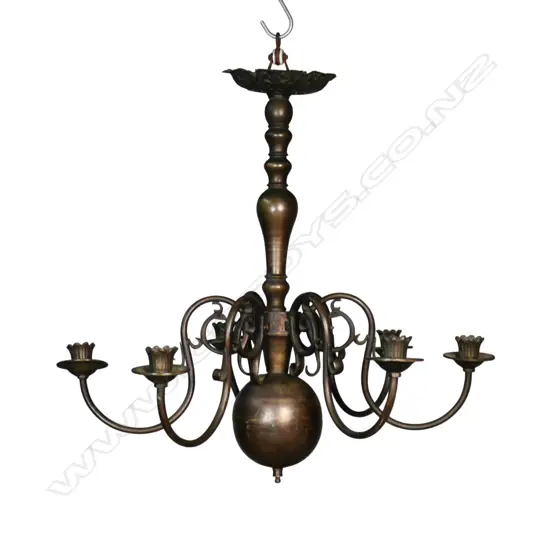 An old classic Dutch style brass candle chandelier,
