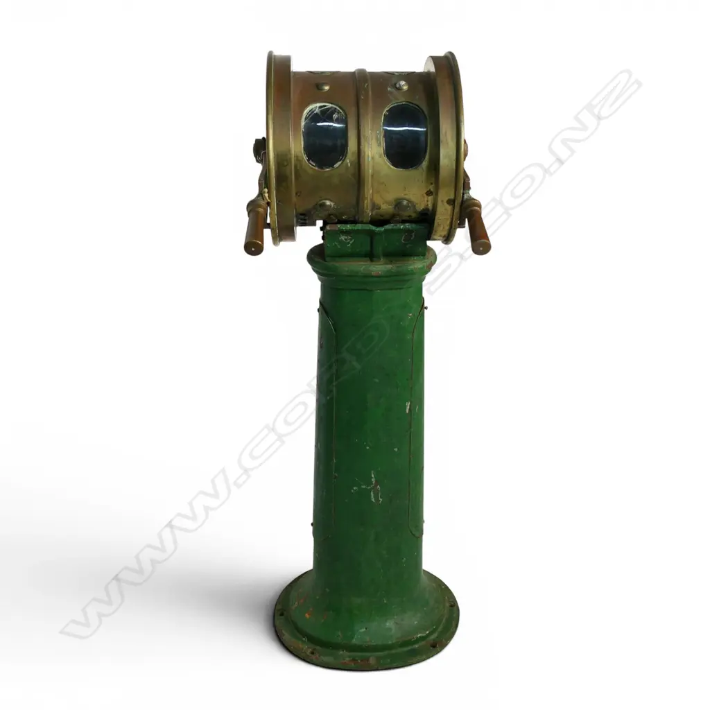 An antique Mason & Porter Ltd. Auckland ship's brass telegraph on stand, Image 1++