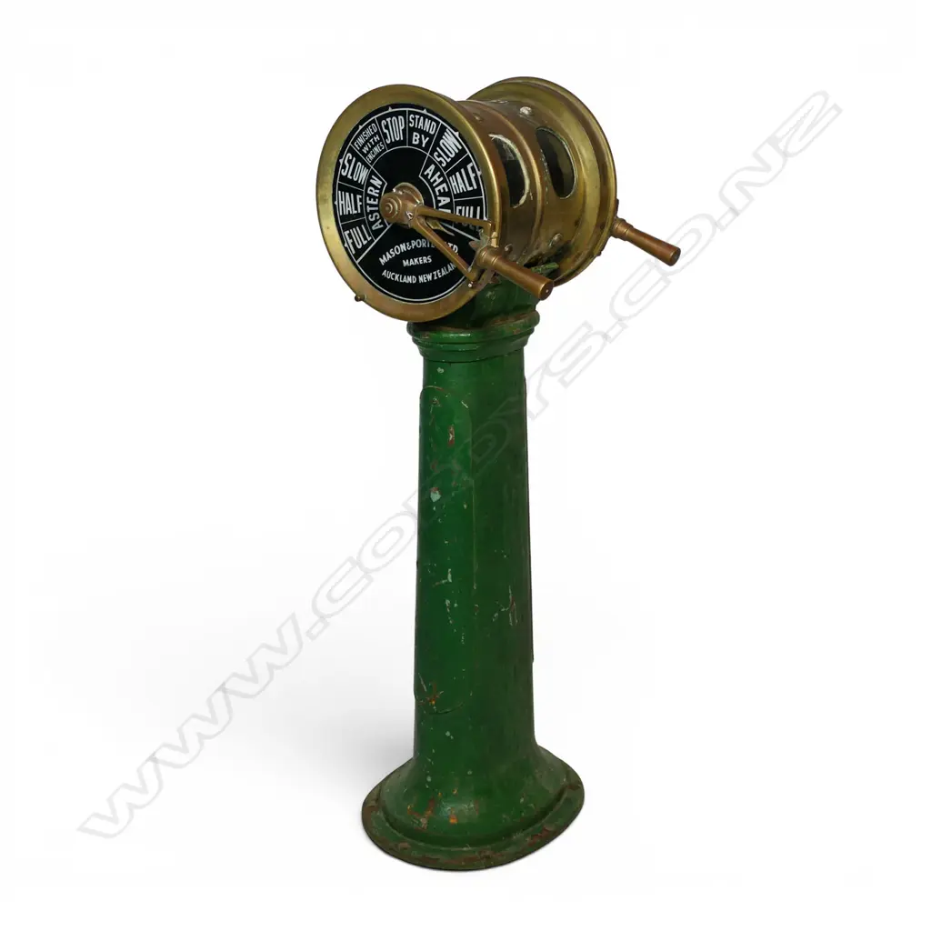 An antique Mason & Porter Ltd. Auckland ship's brass telegraph on stand, Image 1++