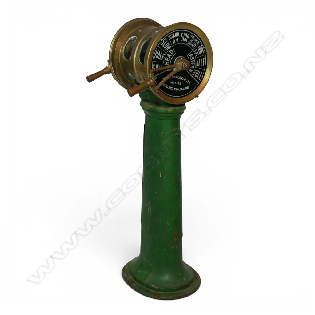 An antique Mason & Porter Ltd. Auckland ship's brass telegraph on stand, Image 1++