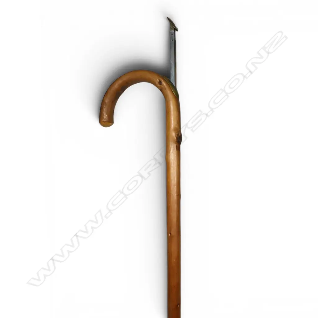 An early 20thC wood walking stick containing a horse measuring stick, Image 1++