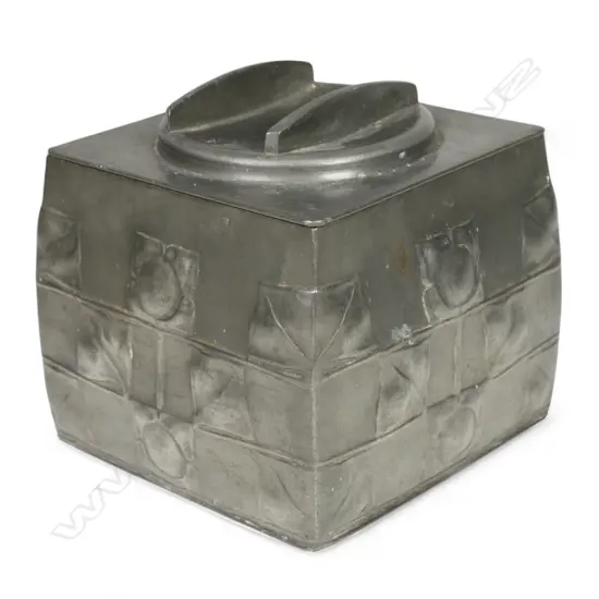 Archibald Knox English (Tudric) Pewter biscuit box,