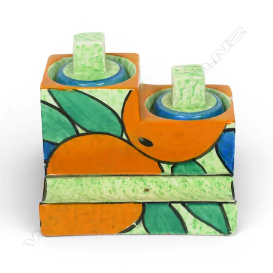 Clarice Cliff Bizarre Cafe-Au-Lait 'Oranges' pattern inkwell,