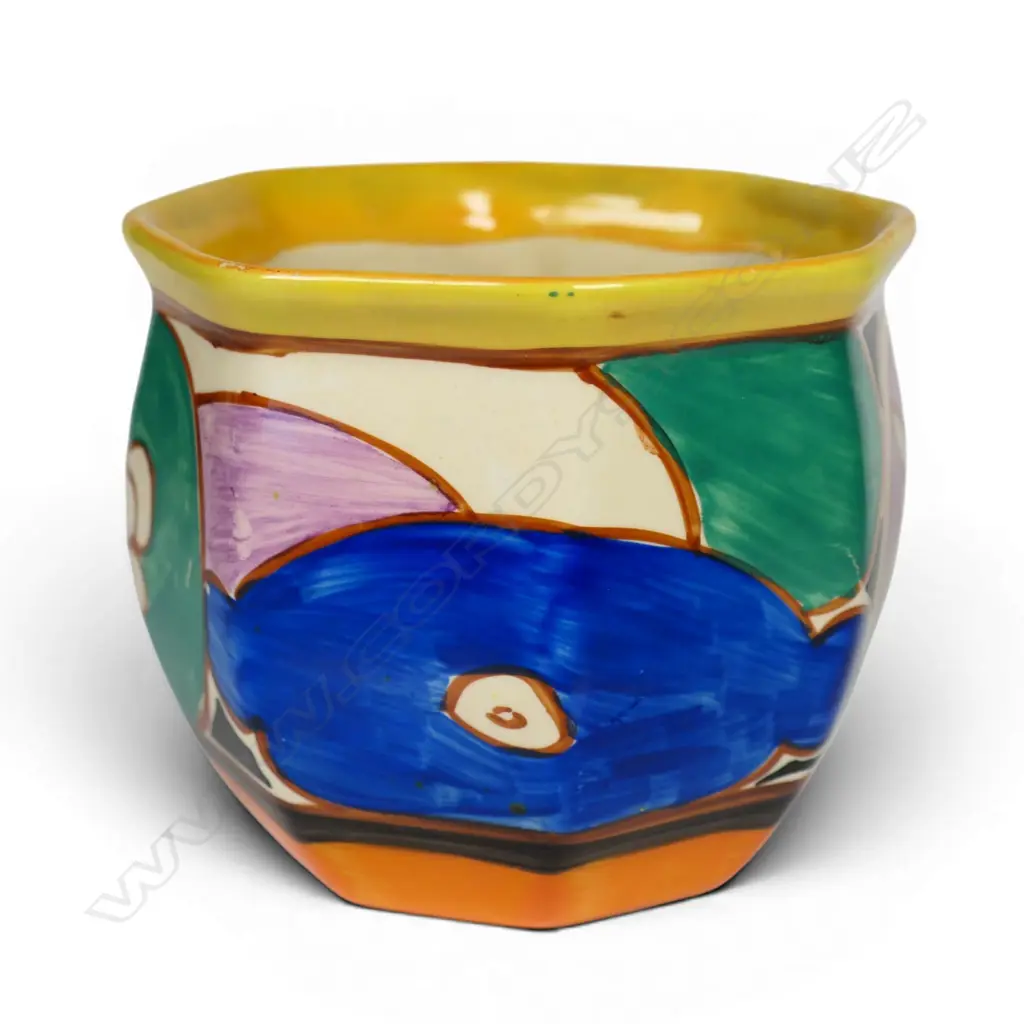 Clarice Cliff Bizarre 'Sliced Fruit' (green) fern pot, Image 1++