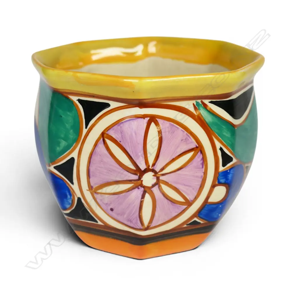 Clarice Cliff Bizarre 'Sliced Fruit' (green) fern pot, Image 1++