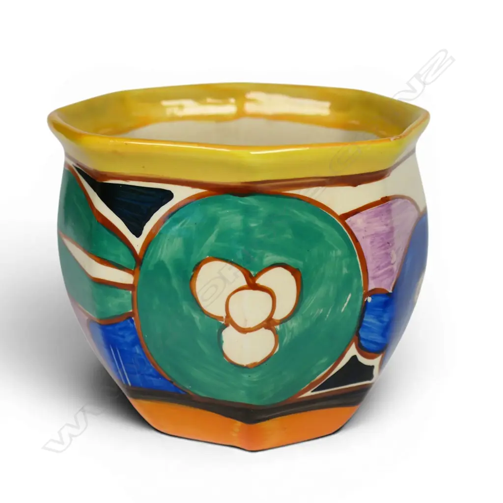 Clarice Cliff Bizarre 'Sliced Fruit' (green) fern pot, Image 1++
