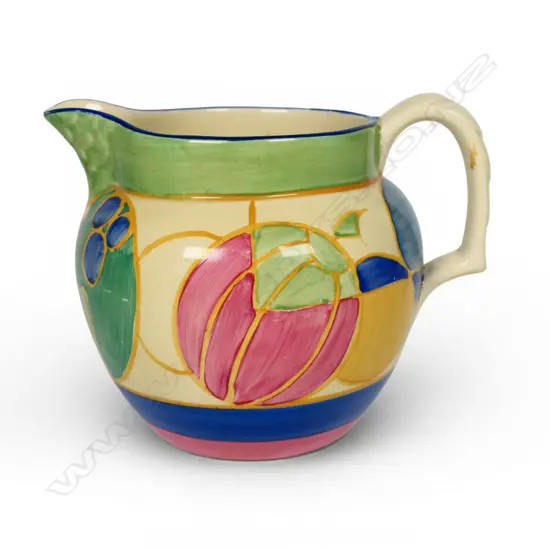 Clarice Cliff Bizarre 'Pastel Melon' pattern jug,