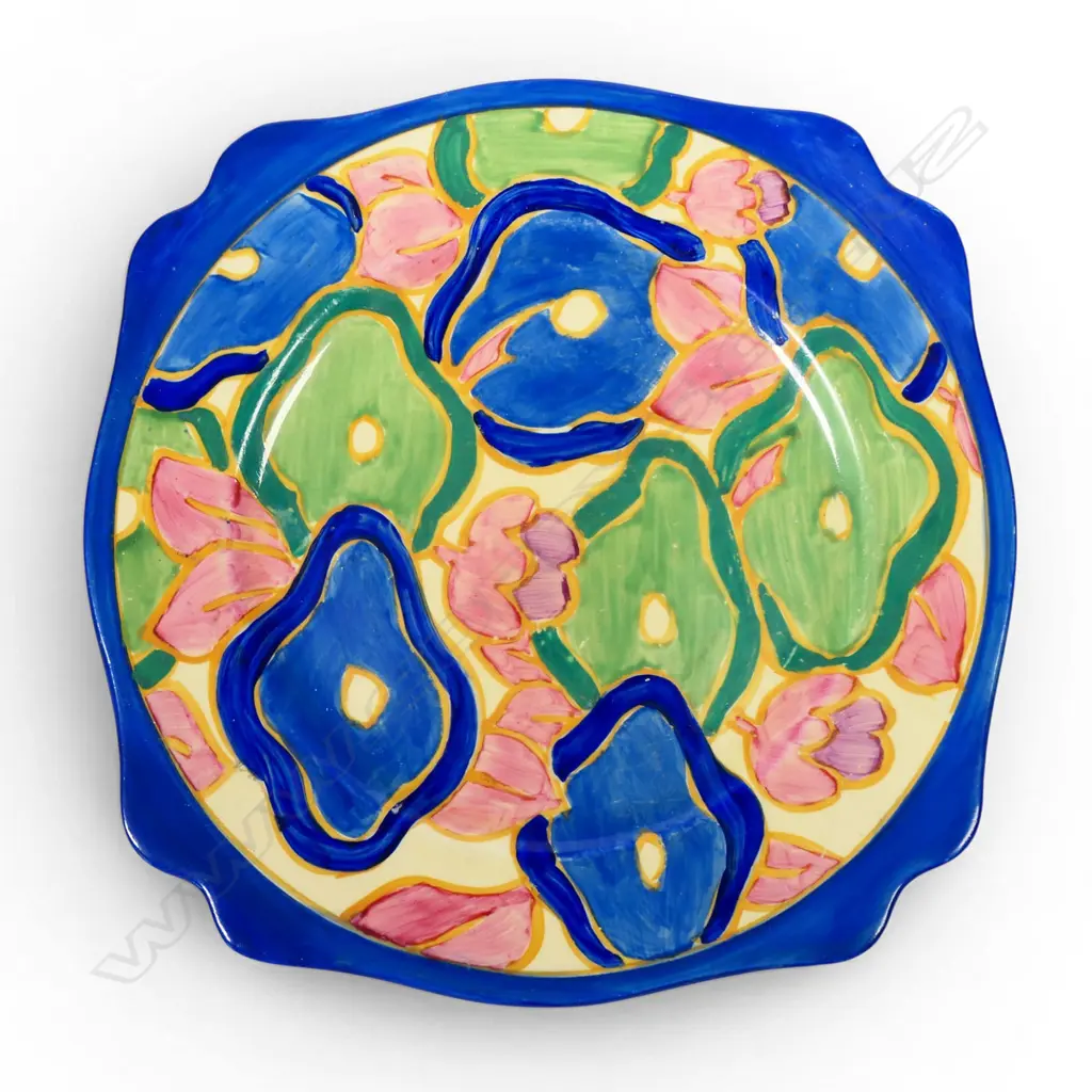 Clarice Cliff Bizarre 'Blue Chintz' pattern plate, 8" Leda shape. Printed marks to reverse. Professional restoration. Dia.203mm. Image 1++