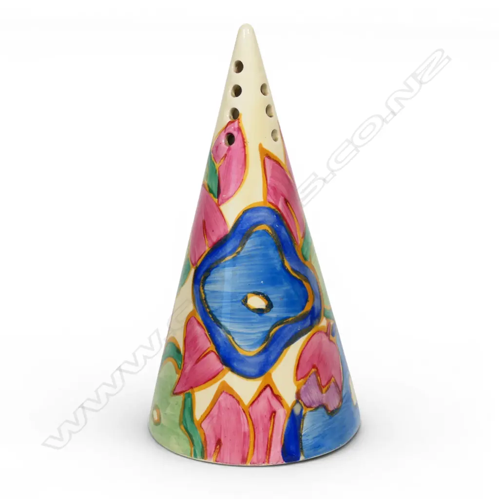 Clarice Cliff Bizarre 'Blue Chintz' pattern conical sugar sifter, Image 1++