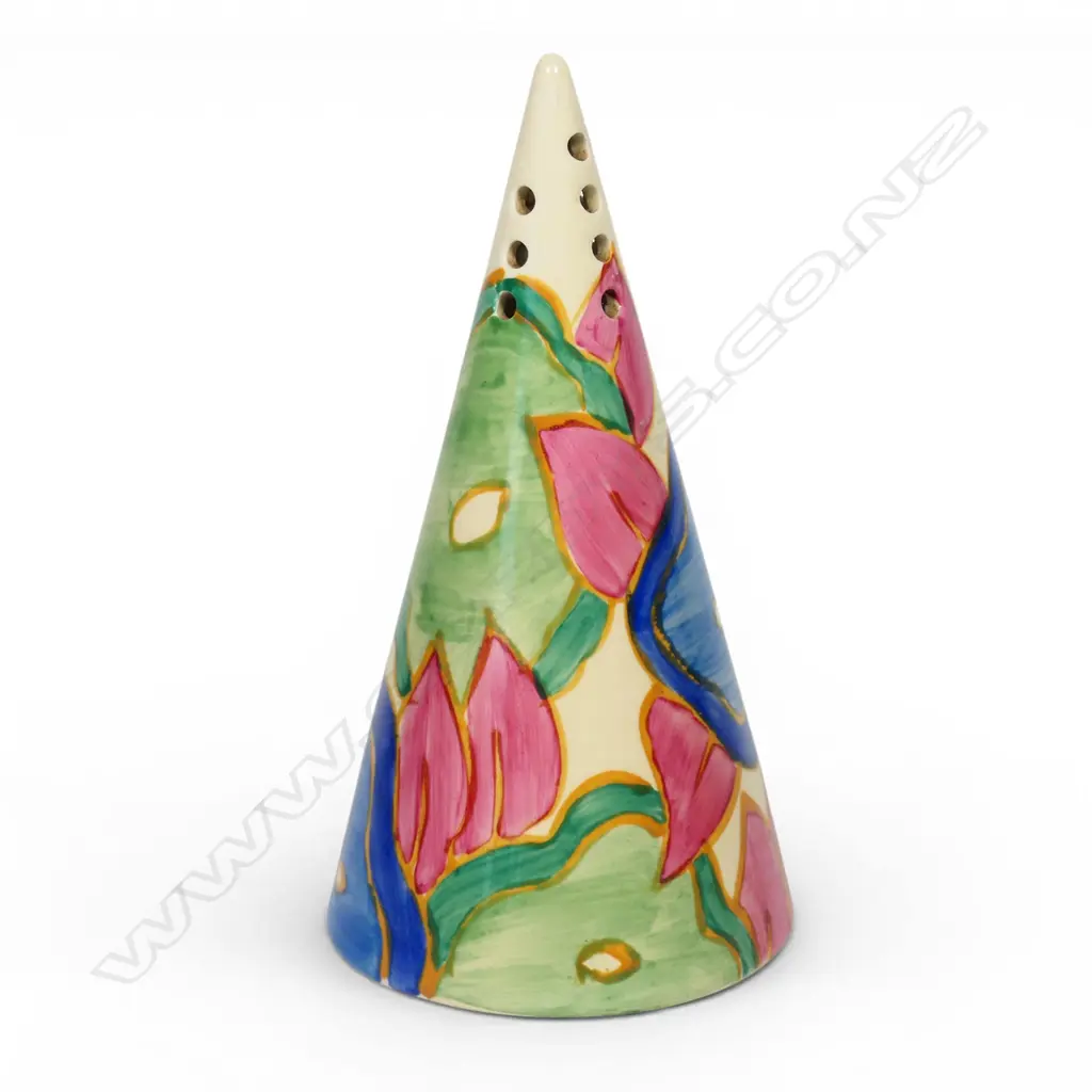 Clarice Cliff Bizarre 'Blue Chintz' pattern conical sugar sifter, Image 1++