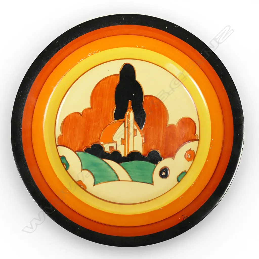 Clarice Cliff Bizarre 'Farmhouse' pattern 9" plate, Image 1++